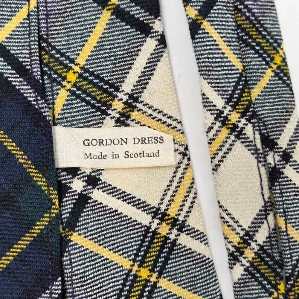 GORDON DRESS MADE IN SCOTLAND WOOL TIE PLAID GREEN WHITE FORMAL THIN 4